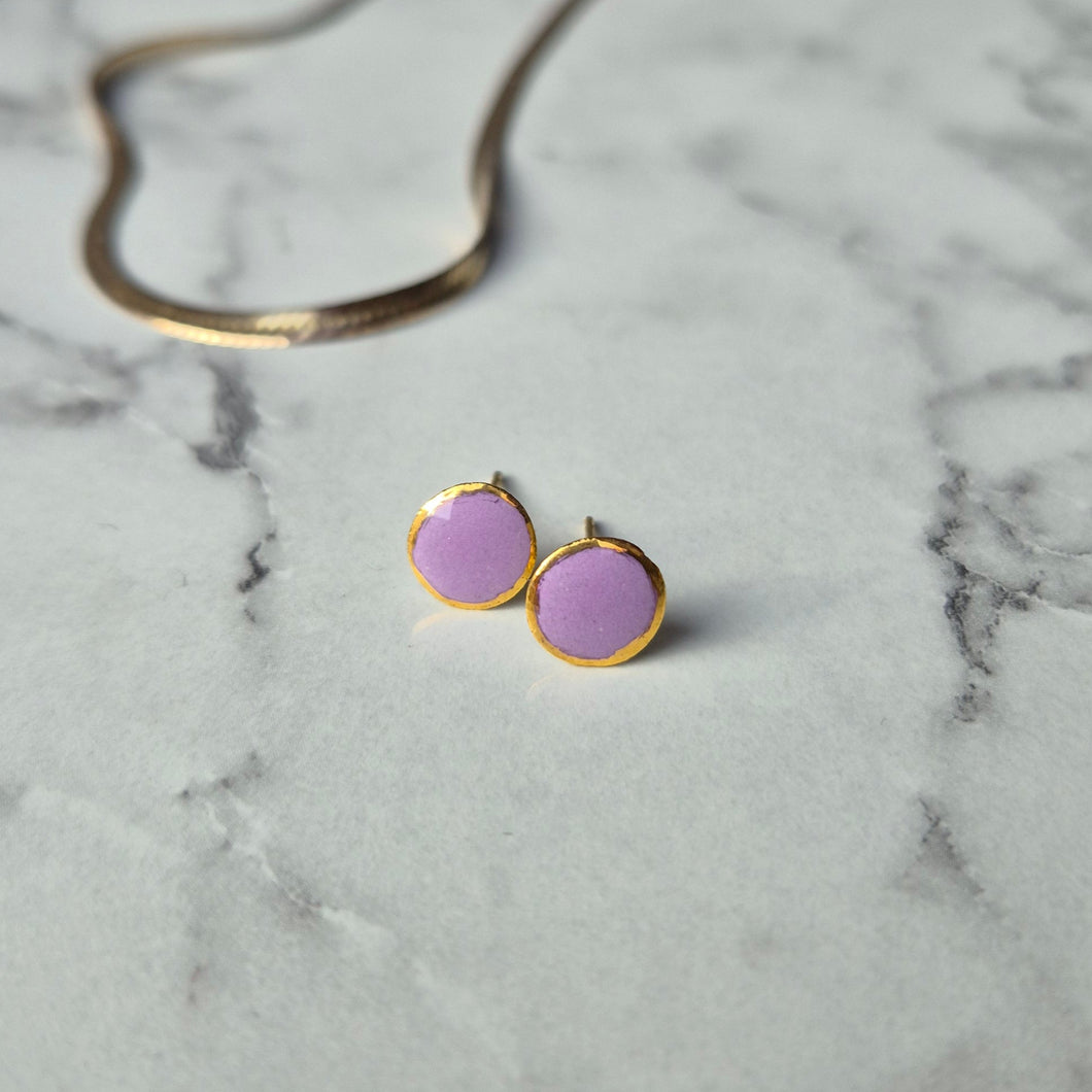 Ceramic earrings mini lavender gold