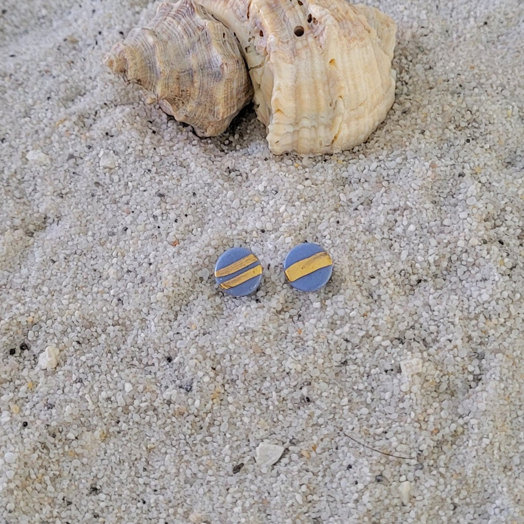 Ceramic earrings mini smoke blue gold